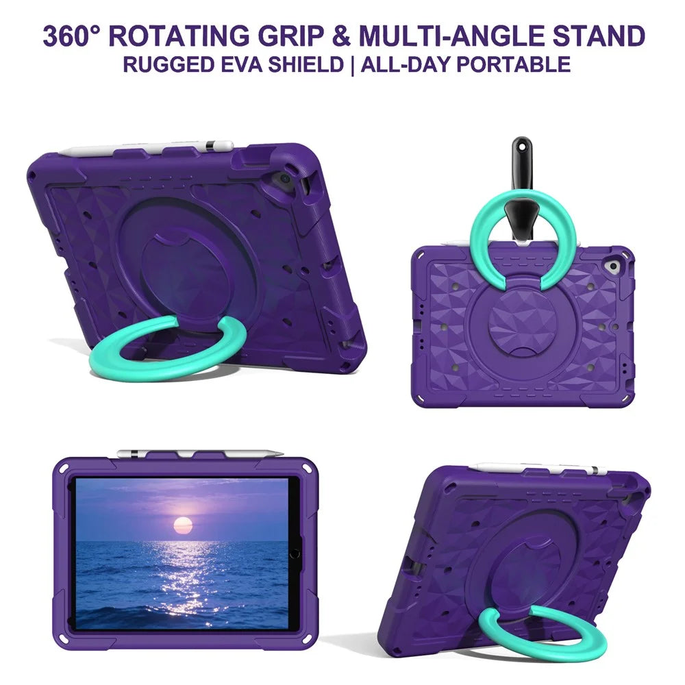Hand Grip Kickstand Tablet Case For iPad 10.2 (2021) / (2020) / (2019) / Air 10.5 inch (2019) / iPad Pro 10.5-inch (2017) Geometric Pattern PC + EVA Cover with Shoulder Strap - Purple / Mint Green - 5