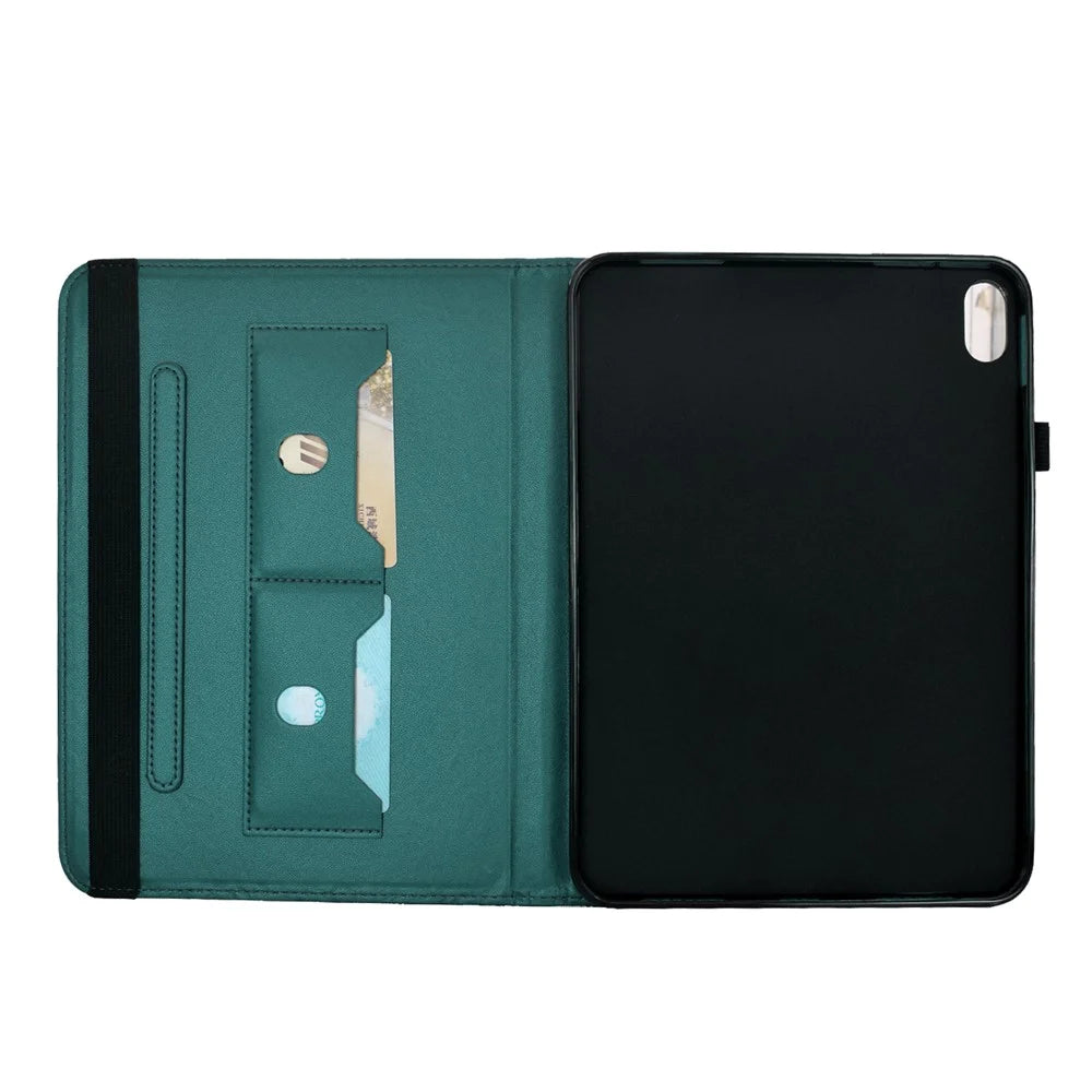For iPad (2025) / iPad 10.9 (2022) Case Butterfly Flower Imrpint Leather Tablet Cover with Rotary Stand Card Holder - Green - 4