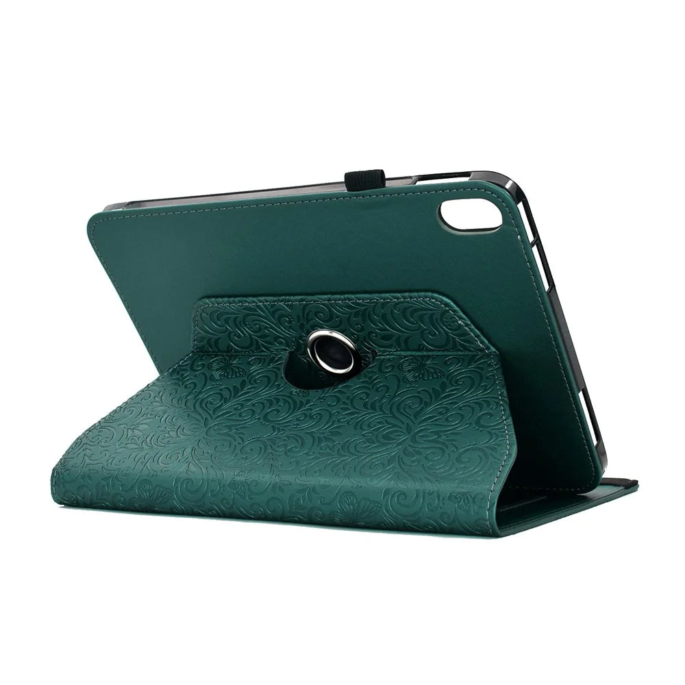For iPad (2025) / iPad 10.9 (2022) Case Butterfly Flower Imrpint Leather Tablet Cover with Rotary Stand Card Holder - Green - 5