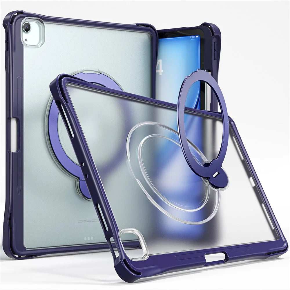 Tablet Case For iPad Air 13 (2026) / (2025) / (2024) / iPad Pro 12.9 (2022) / (2021) / (2020) / (2018) , Rotating Kickstand PC + TPU Shockproof Cover with Shoulder Strap - Navy Blue - 2