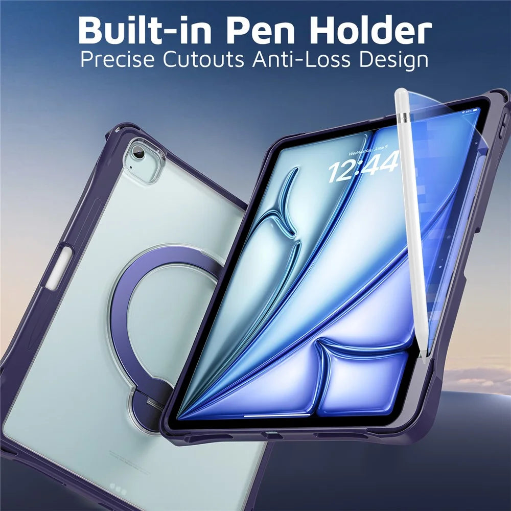 Tablet Case For iPad Air 13 (2026) / (2025) / (2024) / iPad Pro 12.9 (2022) / (2021) / (2020) / (2018) , Rotating Kickstand PC + TPU Shockproof Cover with Shoulder Strap - Navy Blue - 7