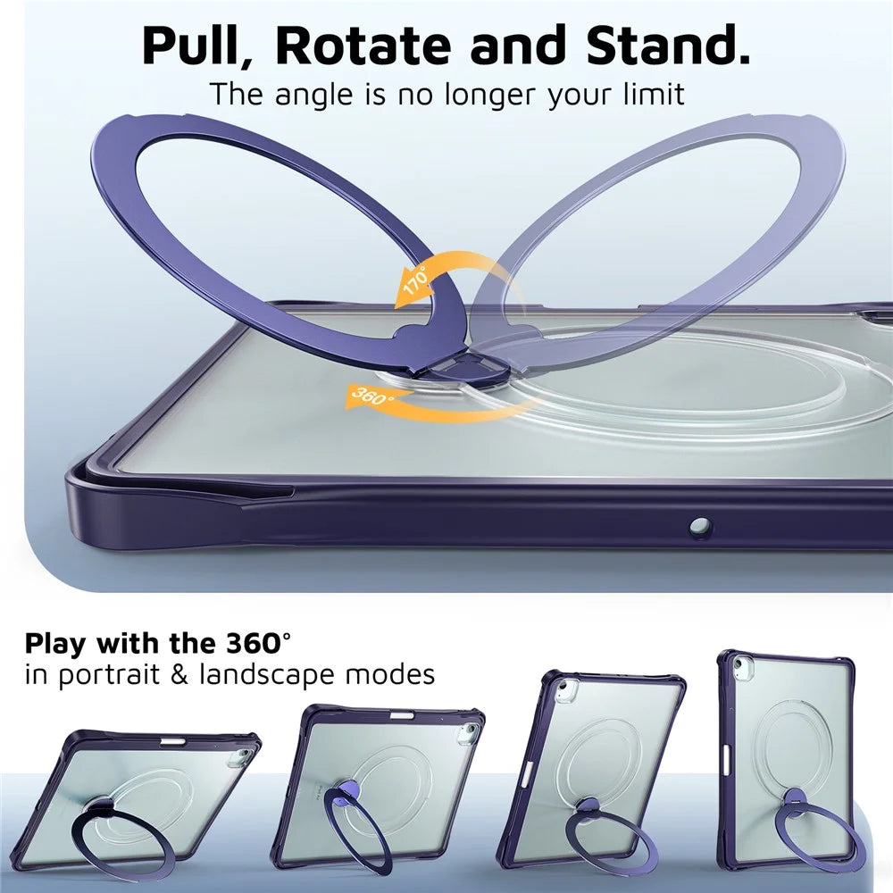 Tablet Case For iPad Air 13 (2026) / (2025) / (2024) / iPad Pro 12.9 (2022) / (2021) / (2020) / (2018) , Rotating Kickstand PC + TPU Shockproof Cover - Navy Blue - 6