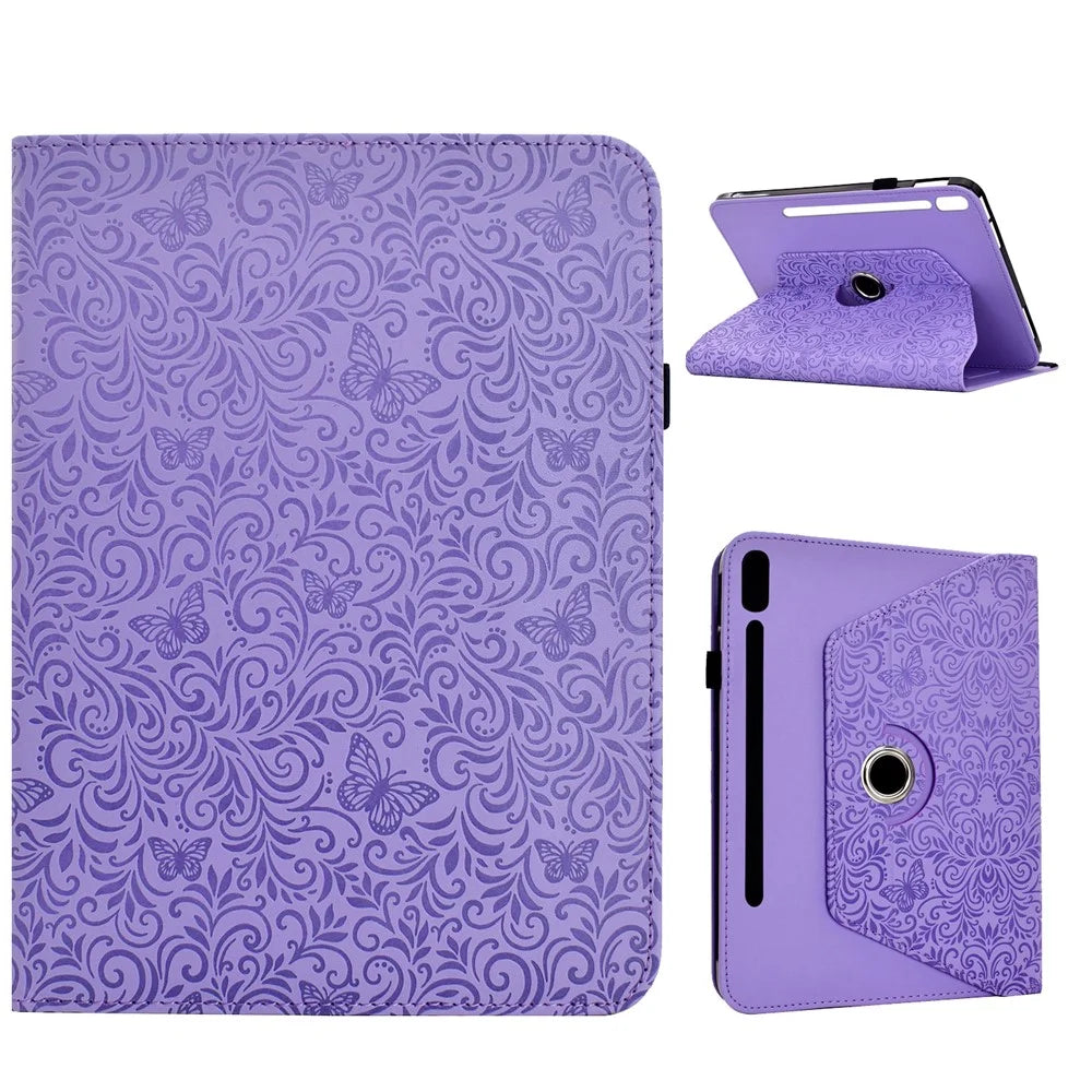 For Samsung Galaxy Tab S9+  /  S9 FE+  /  S10+ Case Butterfly Flower Imrpint Leather Tablet Cover with Rotary Stand Card Holder - Light Purple - 1