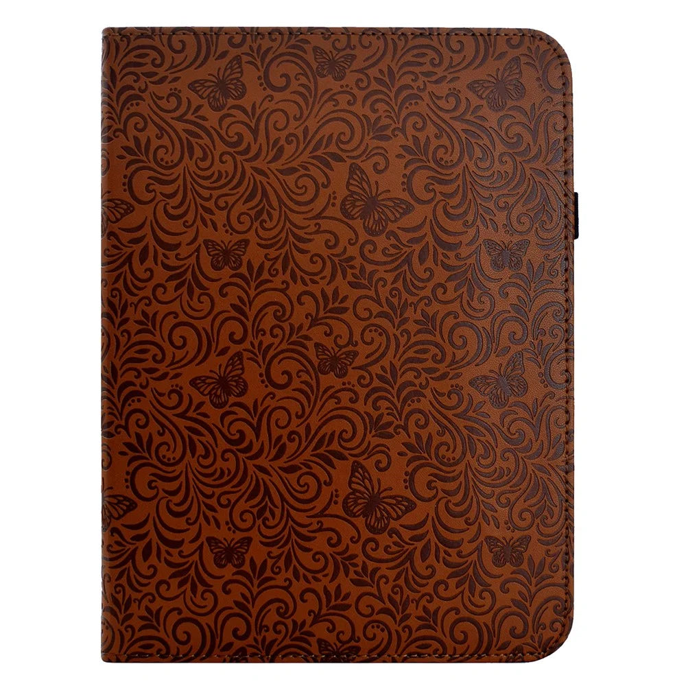 For Samsung Galaxy Tab S9  /  S9 FE  /  S10 FE Case Butterfly Flower Imrpint Leather Tablet Cover with Rotary Stand Card Holder - Brown - 2