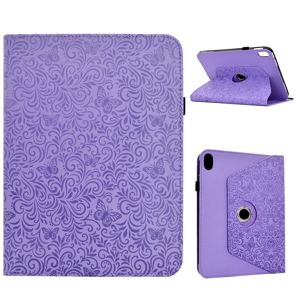 For Samsung Galaxy Tab S11 Case Butterfly Flower Imrpint Leather Tablet Cover with Rotary Stand Card Holder - Light Purple - 1