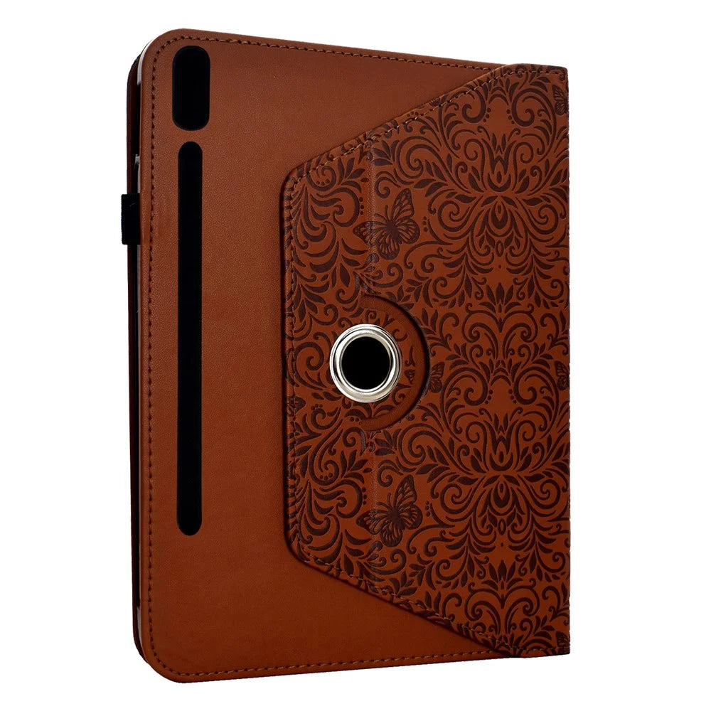 For Samsung Galaxy Tab S10 FE+ Case Butterfly Flower Imrpint Leather Tablet Cover with Rotary Stand Card Holder - Brown - 3