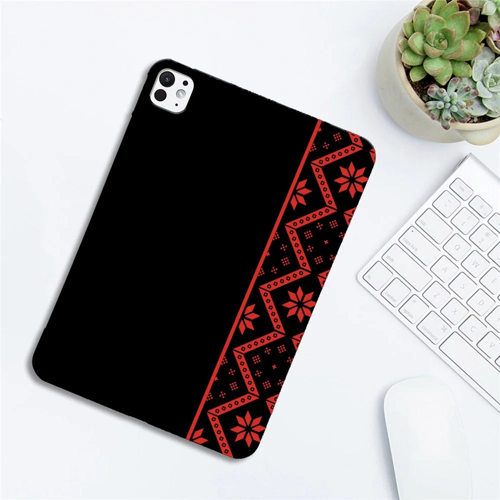 For iPad Pro 11 (2024)  /  11 (2025) Case Pattern Printing Soft TPU Tablet Cover - Red Ethnic Pattern - 3