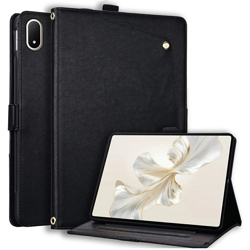 For Oppo Pad 4 Pro  /  Pad 5 Pro  /  OnePlus Pad 4  /  Pad 2 Pro  /  Pad 3  /  Pad 3 Pro Case Front Pocket Business Leather Tablet Cover with Card Holder Stand - Black - 1