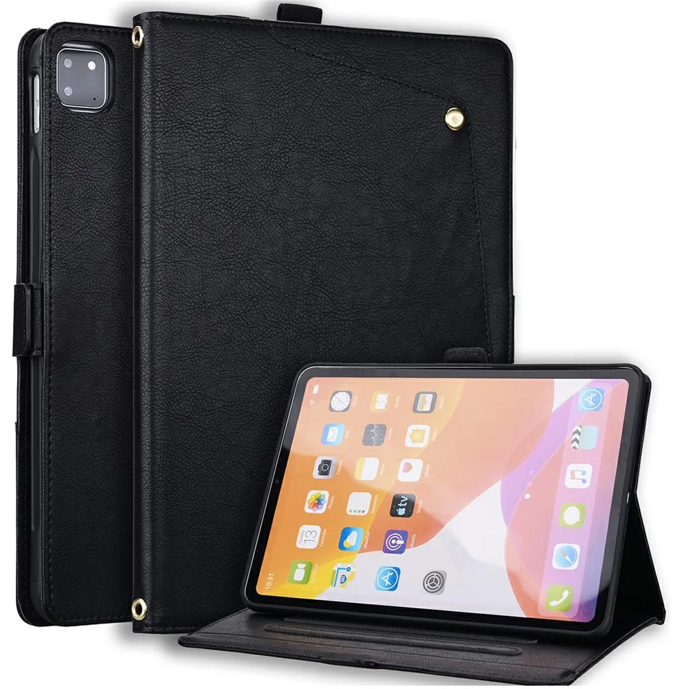 For iPad Pro 11 (2020)  /  Pro 11 (2021)  /  Pro 11 (2022)  /  Air (2020)  /  Air (2022)  /  Air 11 (2024)  /  Air 11 (2025)  /  Air 11 (2026) Case Front Pocket Business Leather Tablet Cover with Card Holder Stand - Black - 1