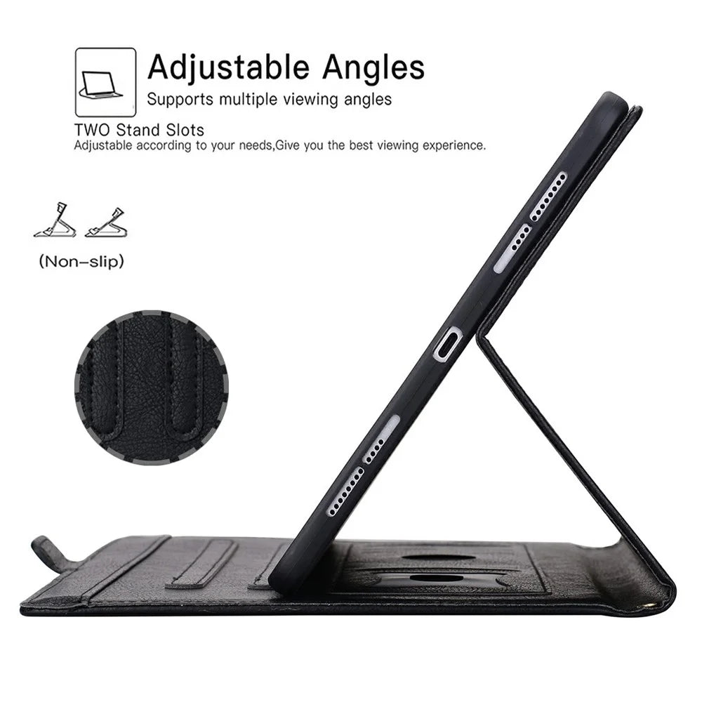 For iPad Pro 11 (2020)  /  Pro 11 (2021)  /  Pro 11 (2022)  /  Air (2020)  /  Air (2022)  /  Air 11 (2024)  /  Air 11 (2025)  /  Air 11 (2026) Case Front Pocket Business Leather Tablet Cover with Card Holder Stand - Black - 7