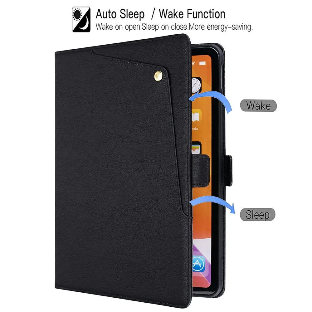 For iPad Air 13 (2026)  /  (2025)  /  (2024)  /  iPad Pro 12.9 (2022)  /  (2021)  /  (2020)  /  (2018) Case Front Pocket Business Leather Tablet Cover with Card Holder Stand - Black - 6