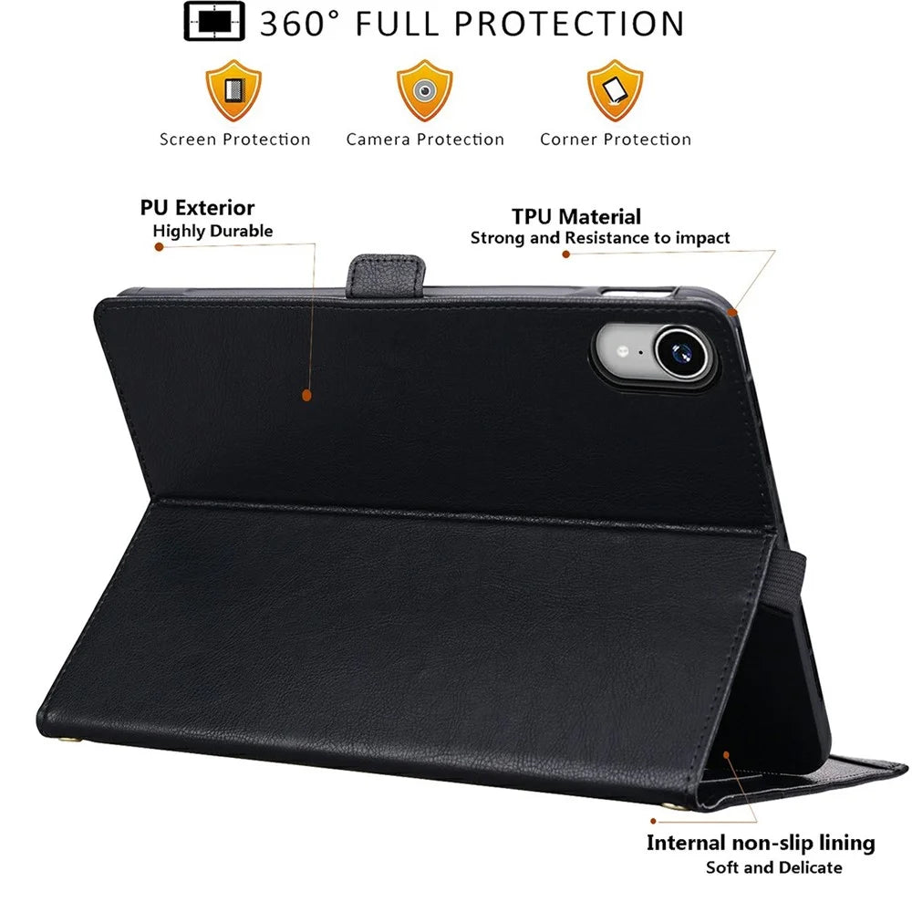 For iPad mini (2021)  /  (2024) Case Front Pocket Business Leather Tablet Cover with Card Holder Stand - Black - 3