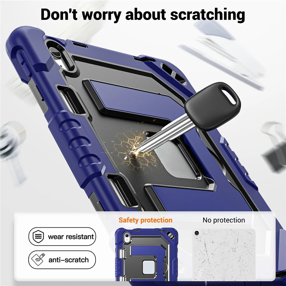For iPad (2025) / iPad 10.9 (2022) Case Kickstand PC + TPU + Silicone Tablet Cover with Pen Holder - Navy Blue+Black - 3