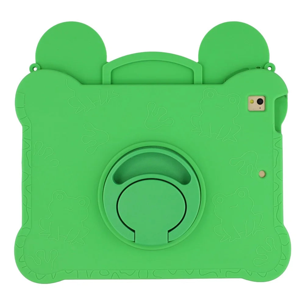 Tablet Case for iPad 9.7-inch (2018) / (2017) / Air 2 / Air (2013) , Rotating Kickstand Cute Frog Design Silicone Cover with Lanyard - 4