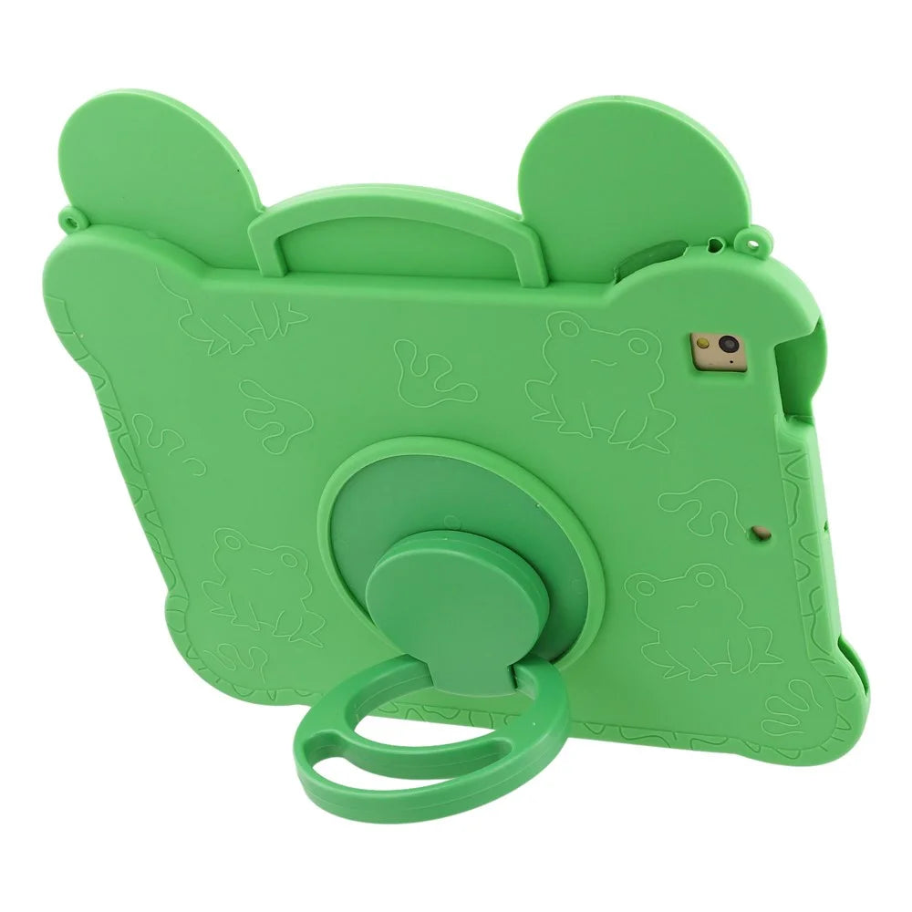Tablet Case for iPad 9.7-inch (2018) / (2017) / Air 2 / Air (2013) , Rotating Kickstand Cute Frog Design Silicone Cover with Lanyard - 5