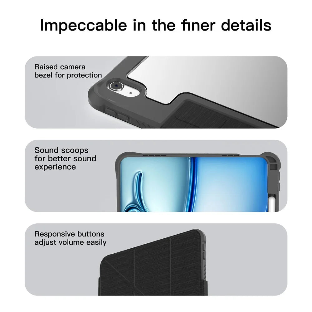 MUTURAL for iPad (2025) / iPad 10.9 (2022) Case Line Texture Leather + PC + TPU Stand Tablet Cover with Pen Slot - Black - 6