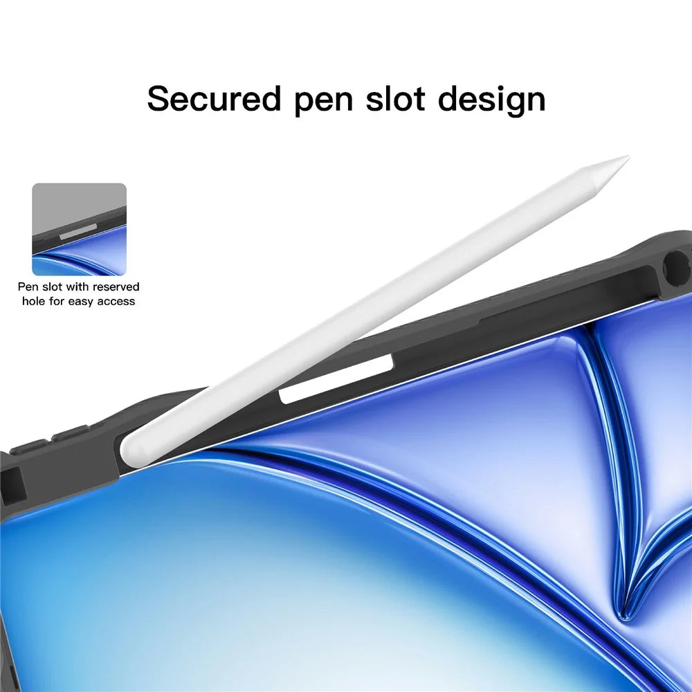 MUTURAL for iPad (2025) / iPad 10.9 (2022) Case Line Texture Leather + PC + TPU Stand Tablet Cover with Pen Slot - Black - 7