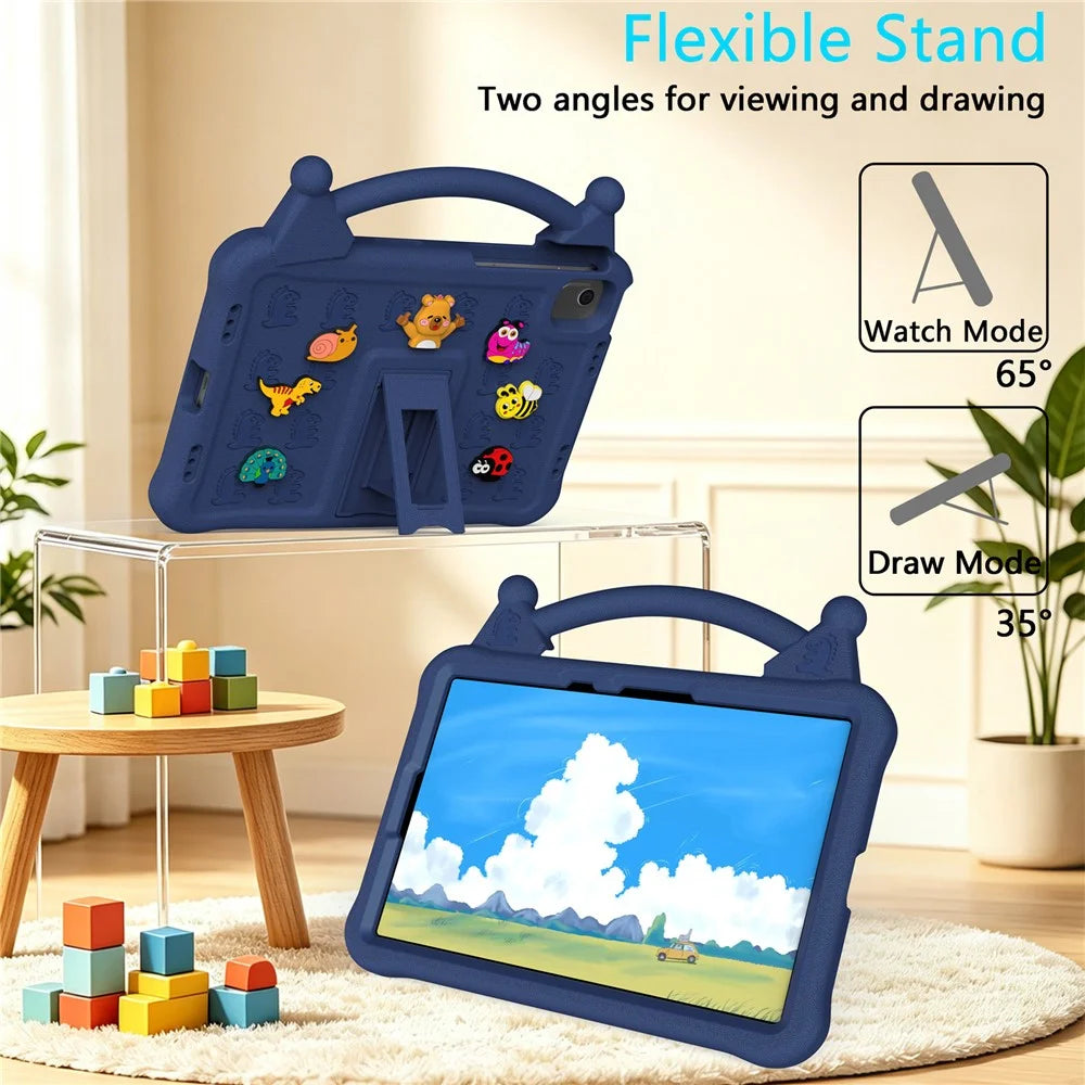 Cartoon EVA Tablet Case for Samsung Galaxy Tab S11 / Tab S10 FE / Tab S10 Lite / Tab S9 / Tab S8 / Tab S7 / Xiaomi Pad 5 / Pad 5 Pro , Kickstand Kid-Friendly Shockproof Cover - Navy Blue - 3