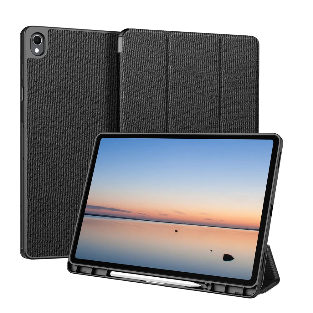 DUX DUCIS for Samsung Galaxy Tab S12+ Case  Domo Series Tri-fold Stand PU Leather Tablet Cover - Black - 1