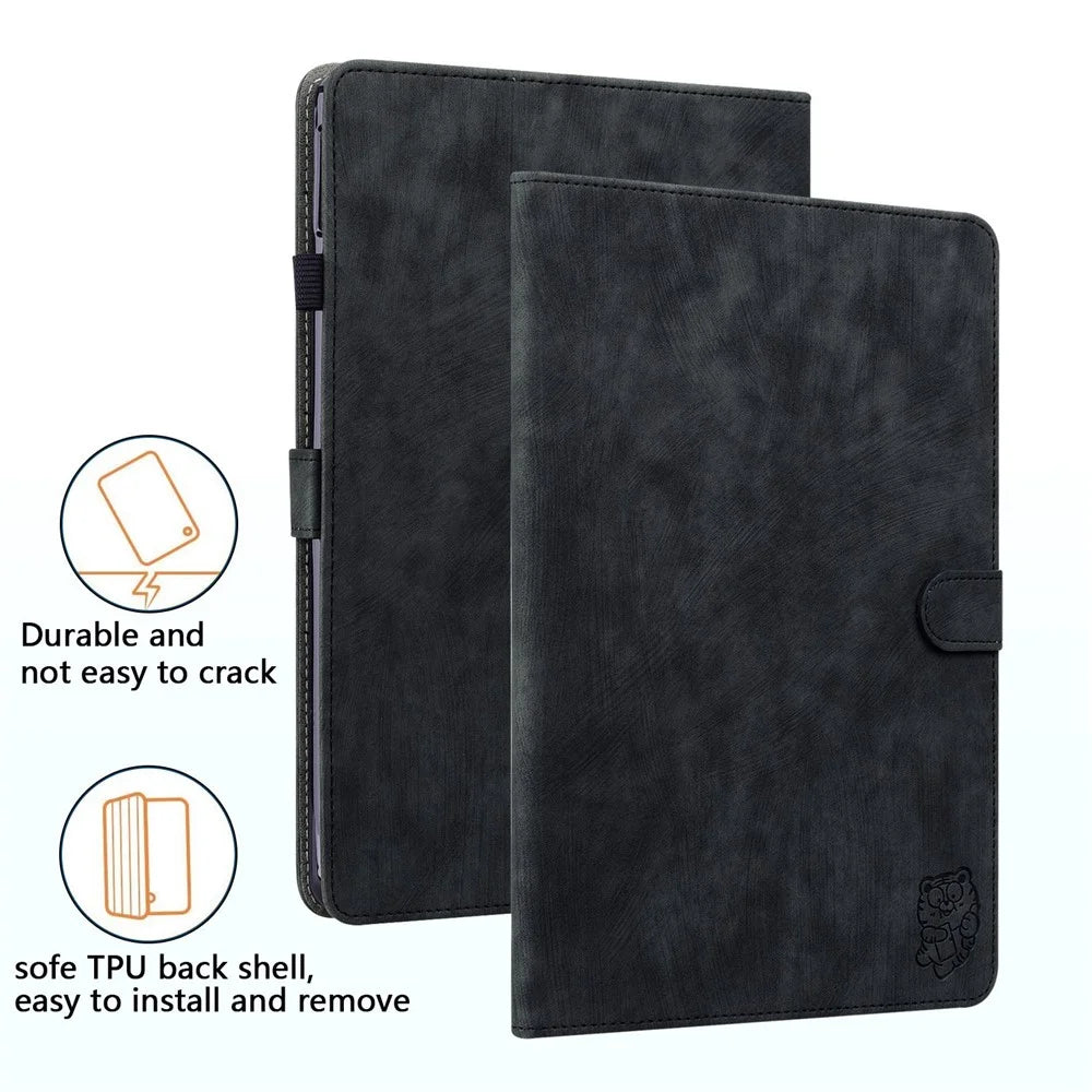 For Realme Pad X Card Slot Function PU Leather Tablet Case Cute Tiger Pattern Imprinted Anti-scratch Shell with Stand - Black - 7