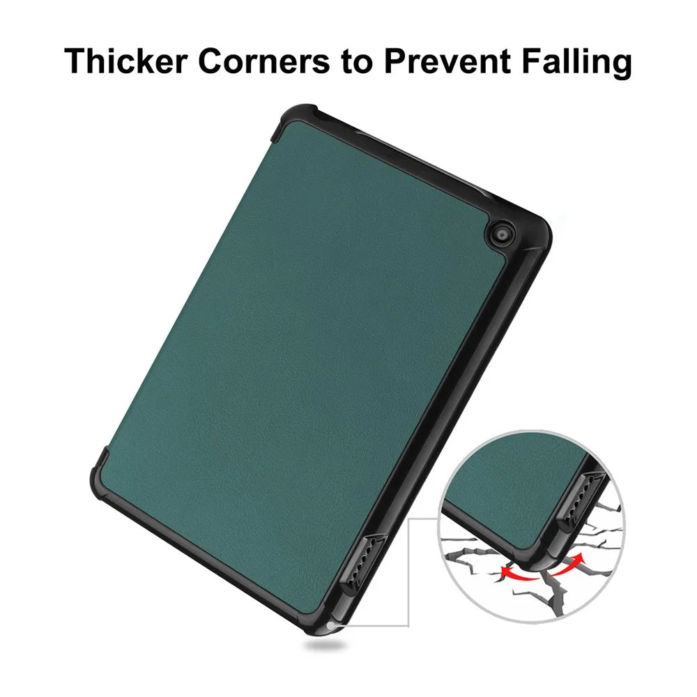 ENKAY HAT PRINCE For Amazon Fire 7 (2022) Tri-fold Stand Tablet Case Auto Wake / Sleep Function PU Leather + PC Protective Cover - Blackish Green - 4