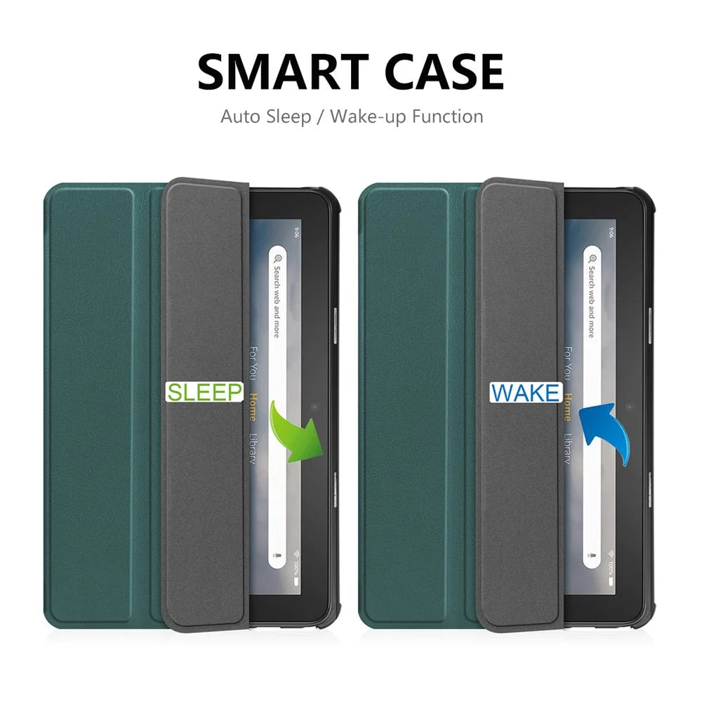 ENKAY HAT PRINCE For Amazon Fire 7 (2022) Tri-fold Stand Tablet Case Auto Wake / Sleep Function PU Leather + PC Protective Cover - Blackish Green - 7