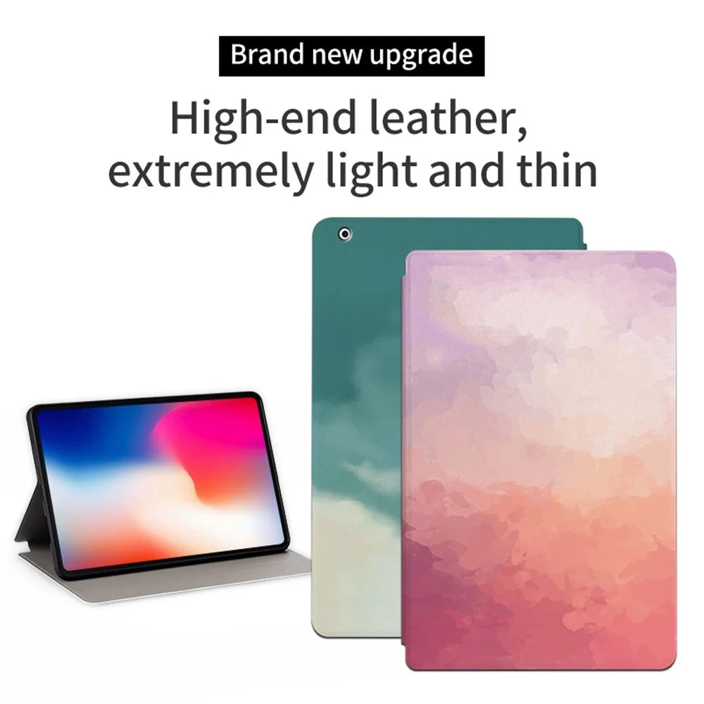 For iPad 2 / 3 / 4 9.7 inch Foldable Stand Tablet Case Watercolor Pattern PU Leather Auto Wake / Sleep Full Protection Cover - Green - 2