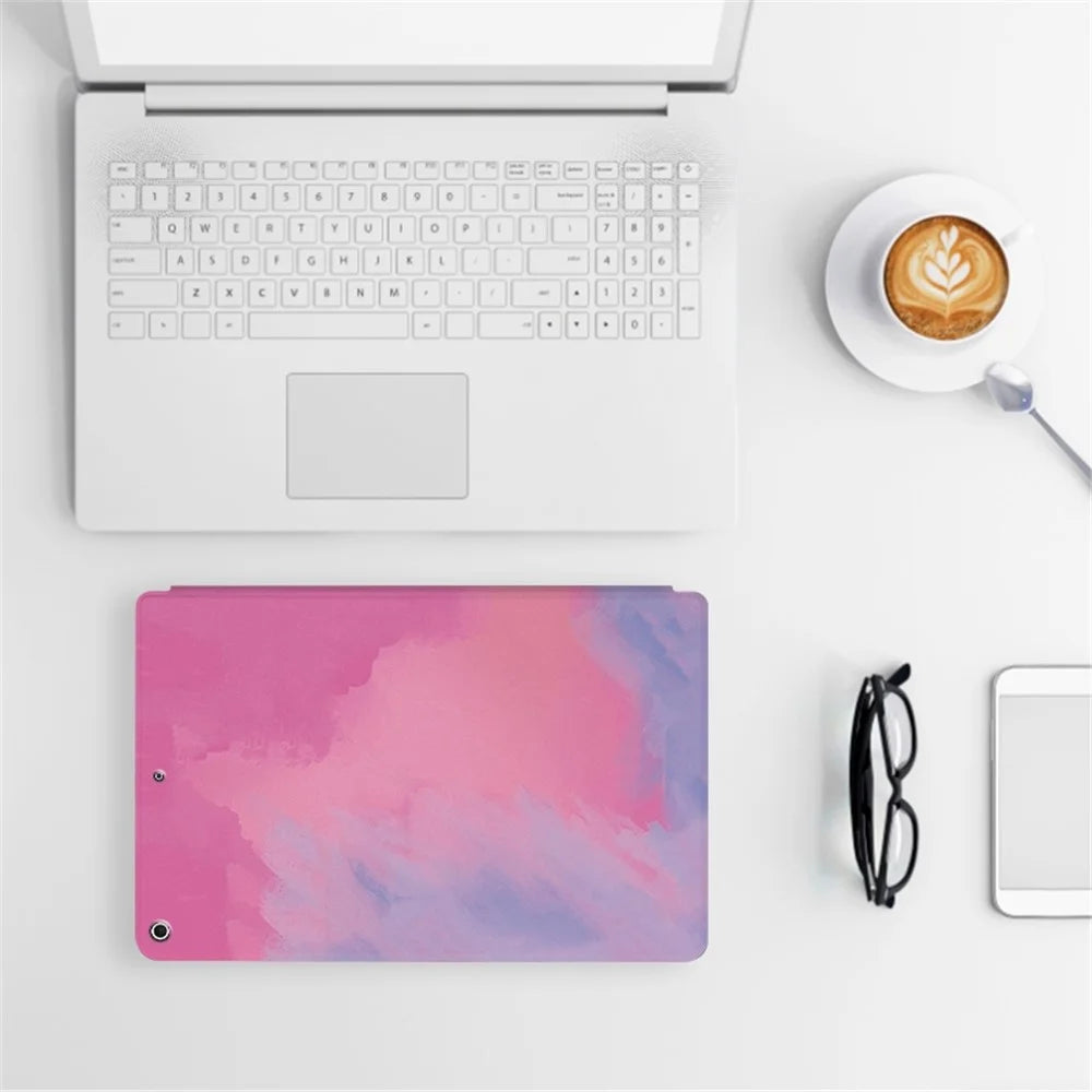 For iPad 10.2 (2021) / (2020) / (2019) Watercolor Pattern Stand Cover PU Leather Auto Wake / Sleep Tablet Case - Blue - 6