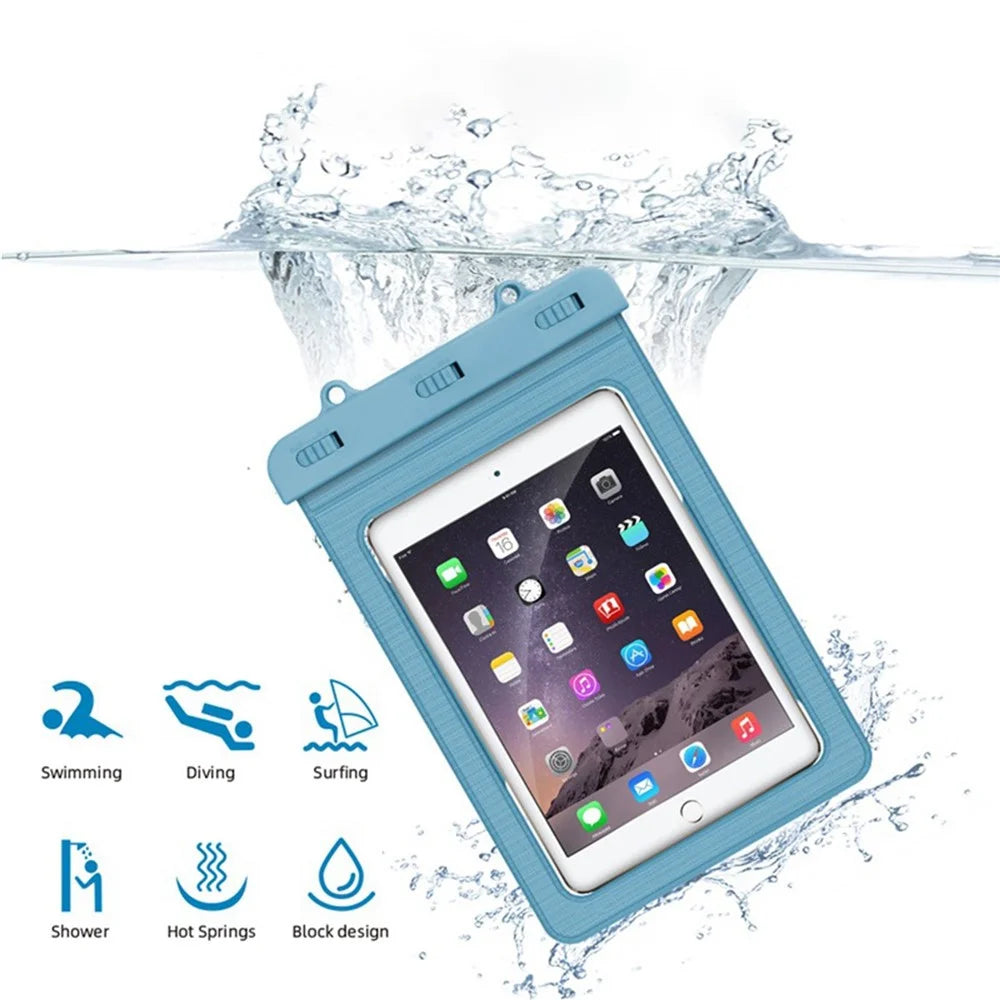 Universal Waterproof Bag for Tablets Below 9 inches, IPX8 30m Underwater Screen Touch Transparent PVC Tablet Case Pouch with Lanyard - Grey Blue - 3