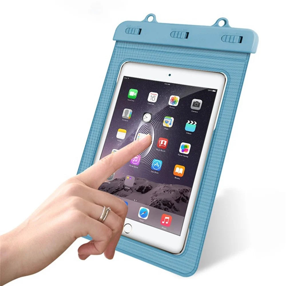 Universal Waterproof Bag for Tablets Below 9 inches, IPX8 30m Underwater Screen Touch Transparent PVC Tablet Case Pouch with Lanyard - Grey Blue - 4