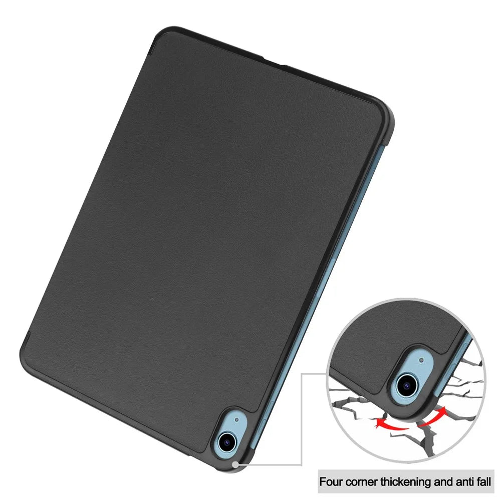 For iPad (2025) / 10.9 (2022) PU Leather Tablet Case Anti-drop Tri-Fold Stand Slim Protective Cover - Black - 7