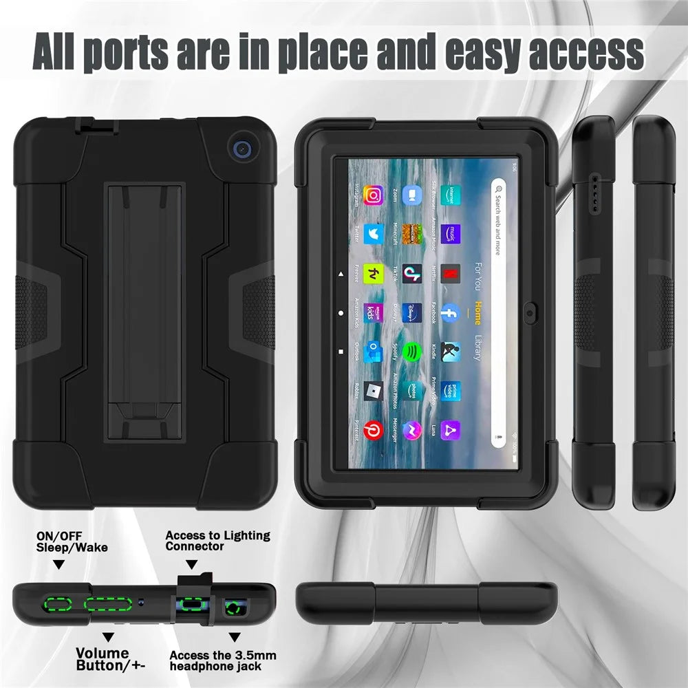 For Amazon Fire 7 (2022) Robot Style Silicone + PC Tablet Case Color Contrast Drop-proof Kickstand Protective Case - Black - 7