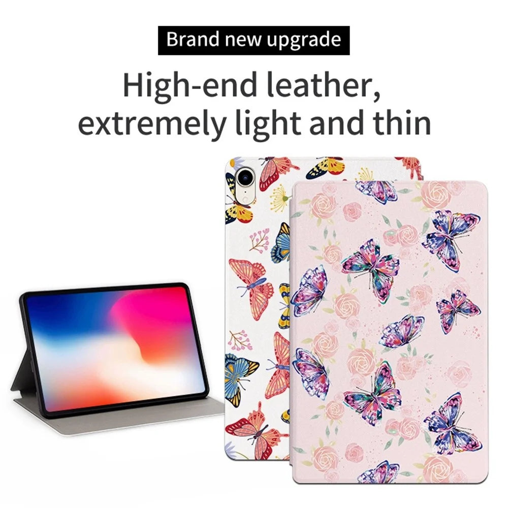 Butterfly Printed PU Leather Case for iPad mini (2024) / mini (2021) Anti-Fall Folio Flip Cover Shockproof Tablet Stand Case - Rose Butterfly - 2