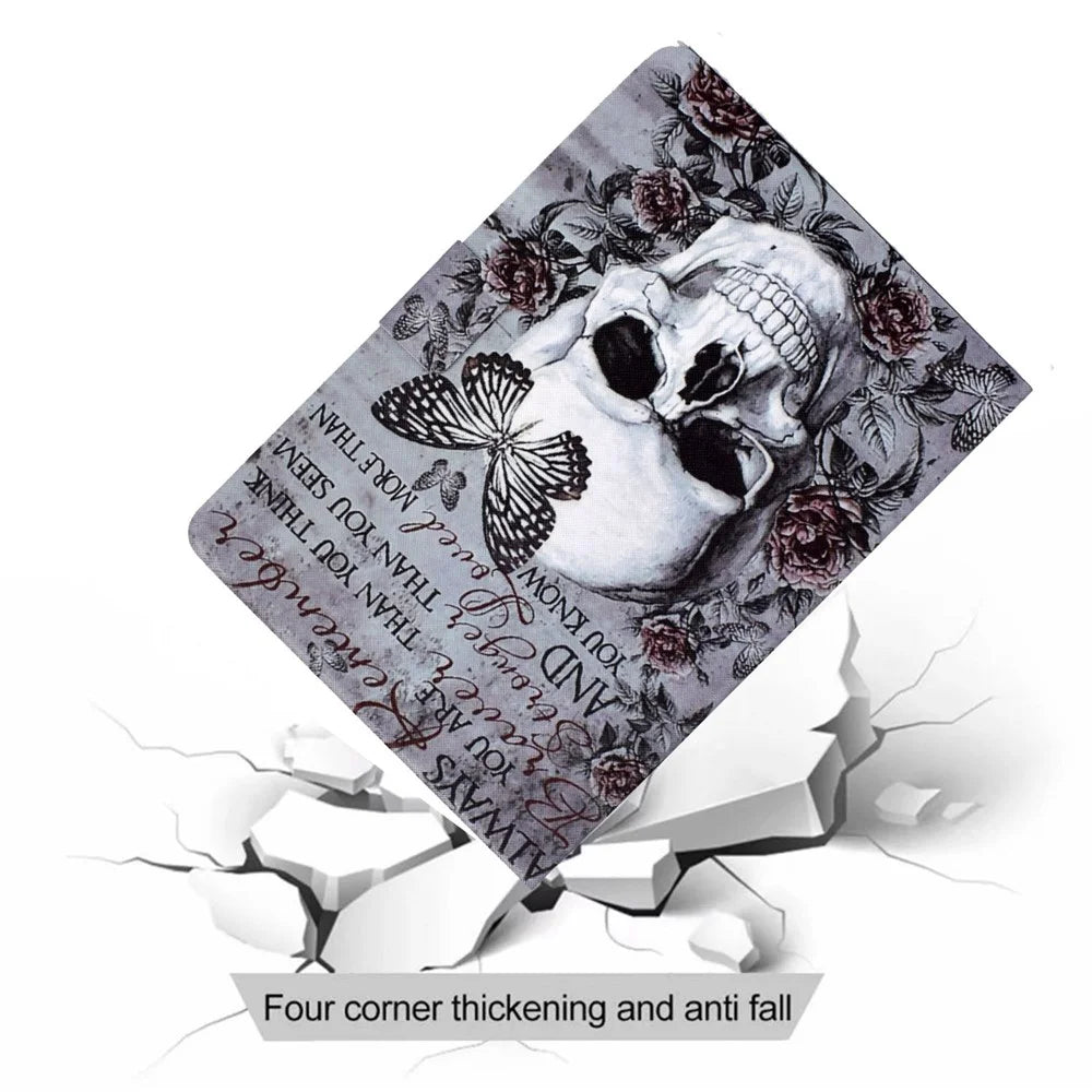 For Samsung Galaxy Tab A 10.1 (2019) T510 / T515 Adjustable Stand PU Leather Tablet Case Pattern Printing Card Holder Drop-proof Cover - Skull - 5