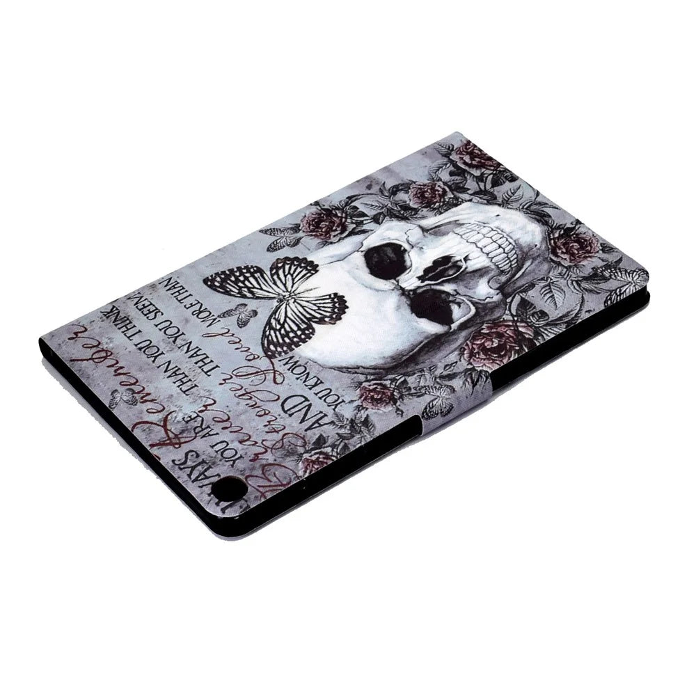 For Samsung Galaxy Tab A 10.1 (2019) T510 / T515 Adjustable Stand PU Leather Tablet Case Pattern Printing Card Holder Drop-proof Cover - Skull - 6