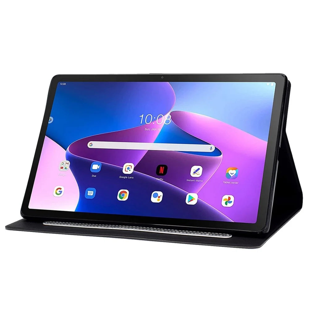 For Lenovo M10 FHD REL / M10 Plus X606F PU Leather Tablet Shell Cover  Solid Color Folio Stand Magnetic Protective Case with Card Slots - Grey - 3