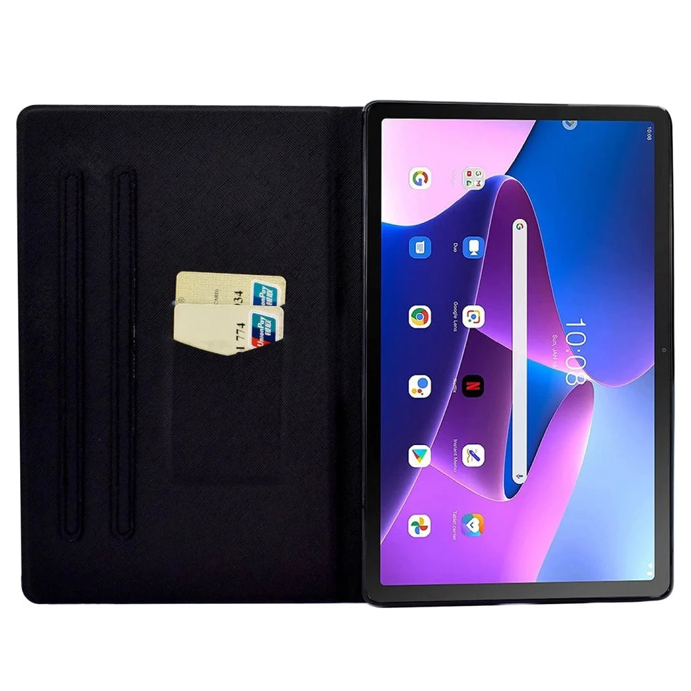 For Lenovo M10 FHD REL / Tab M10 Plus TB-X606F Pattern Printing Tablet Case Card Holder PU Leather Stand Cover - Starry Sky - 2