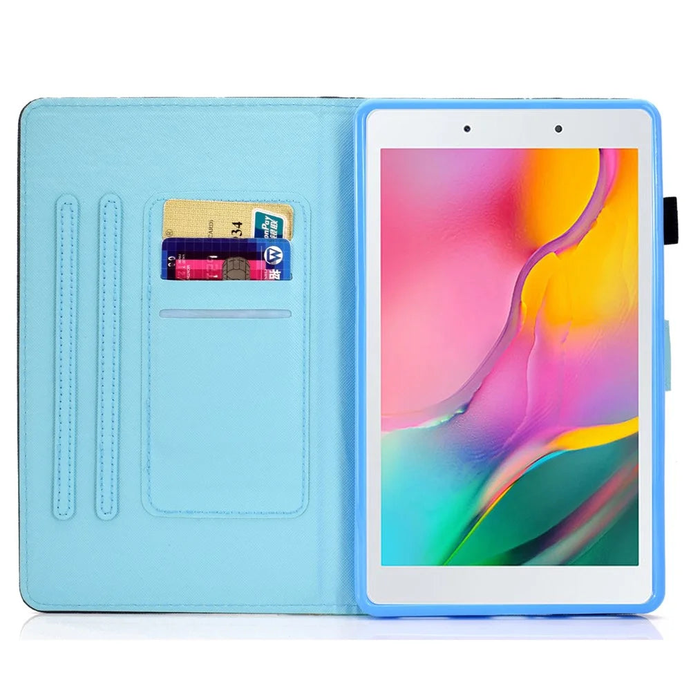 For Samsung Galaxy Tab A 8.0 (2019) SM-T290 (Wi-Fi) / SM-T295 (LTE) Pattern Printing Stitching Line Tablet Case PU Leather Card Slots Flip Stand Cover - Panda - 2