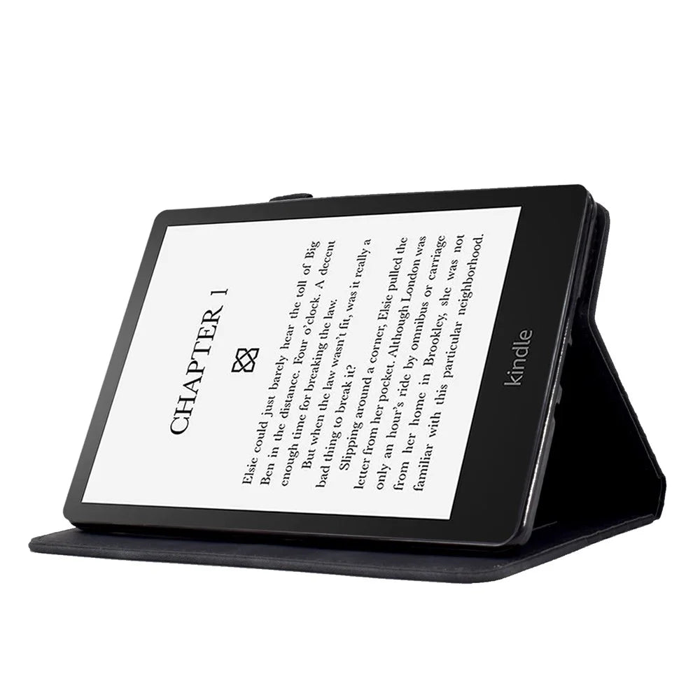 For Amazon Kindle Paperwhite 5 (2021) Anti-Drop Leather Case Auto Wake / Sleep Shockproof Cover Solid Color Pattern Imprinted Tablet Protector with Card Slots / Stand - Black - 3