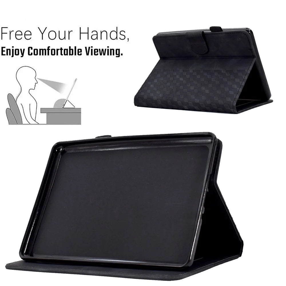 For Amazon Kindle Paperwhite 5 (2021) Anti-Drop Leather Case Auto Wake / Sleep Shockproof Cover Solid Color Pattern Imprinted Tablet Protector with Card Slots / Stand - Black - 7