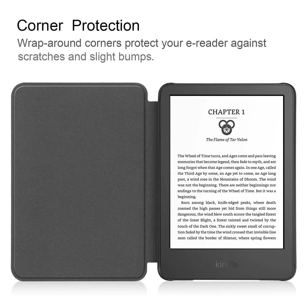 For Amazon Kindle 6 inch (2024) / (2022) Solid Color PU Leather Cover Auto Sleep / Wake Anti-Scratch E-Reader Case - Black - 2