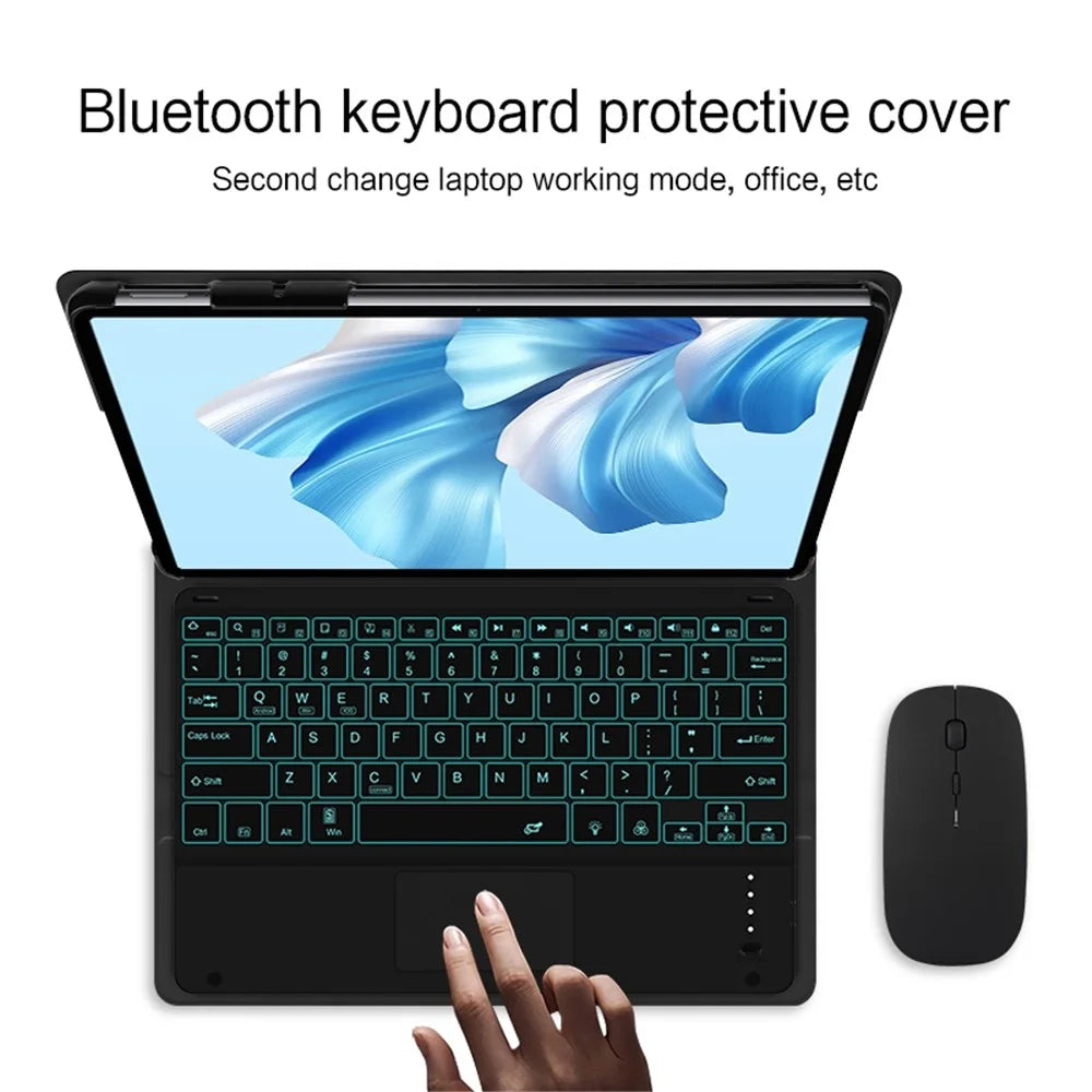 For Huawei MateBook E Go Detachable Bluetooth-compatible Keyboard with Hinge Stand Leather Case - Black - 4
