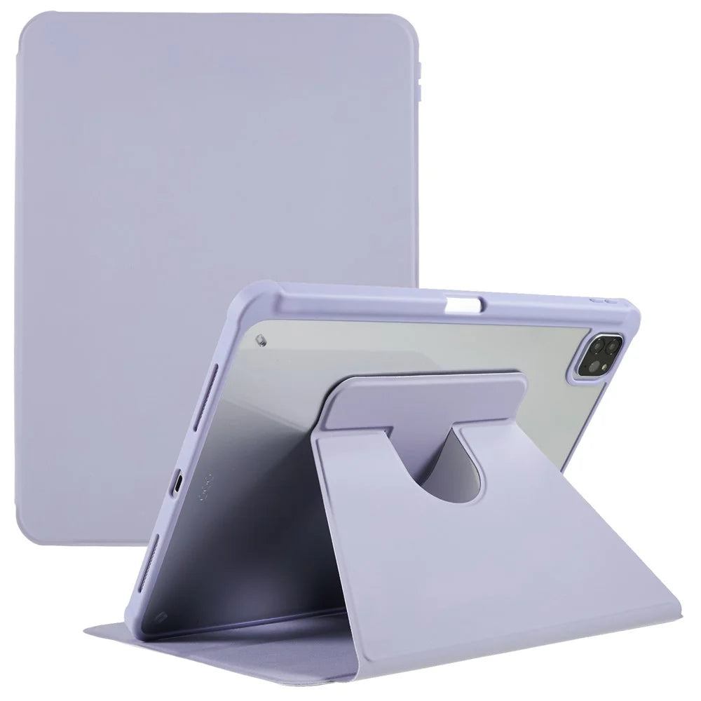 For iPad Pro 12.9 (2018) / (2020) / (2021) / (2022) Anti-Drop Tablet Case with Rotary Kickstand PU Leather + TPU + Acrylic Protective Cover - Purple - 1