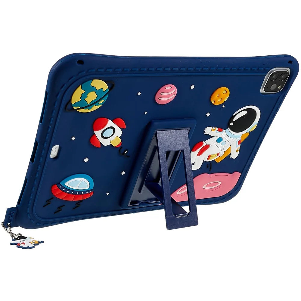 For iPad Air (2022) / (2020) / iPad Pro 11 (2020) / (2021) / (2022) Cartoon Universe Space Pattern Shockproof Kickstand Tablet Case Silicone Cover - Dark Blue - 1