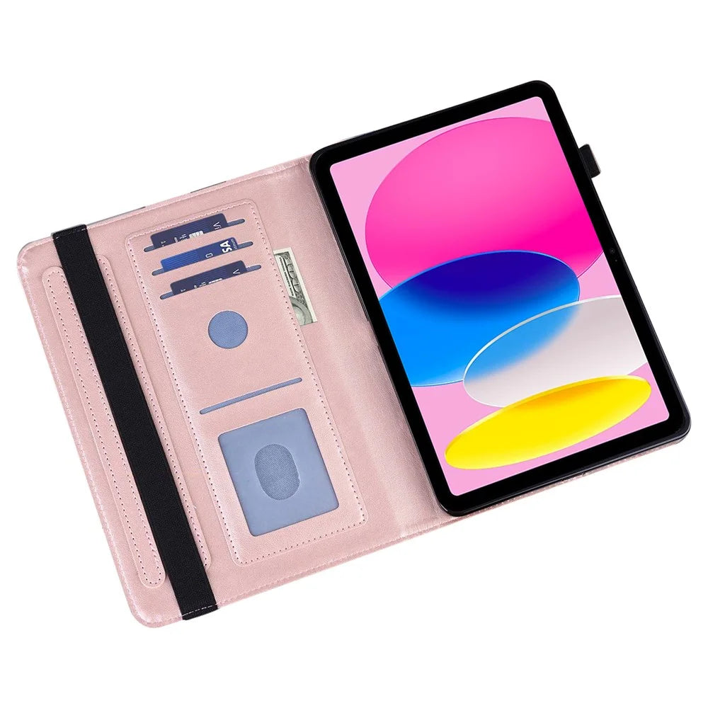 For iPad (2025) / 10.9 (2022) PU Leather Imprinting Butterflies Tablet Case Stand Card Holder Auto Wake / Sleep Cover - Rose Gold - 4