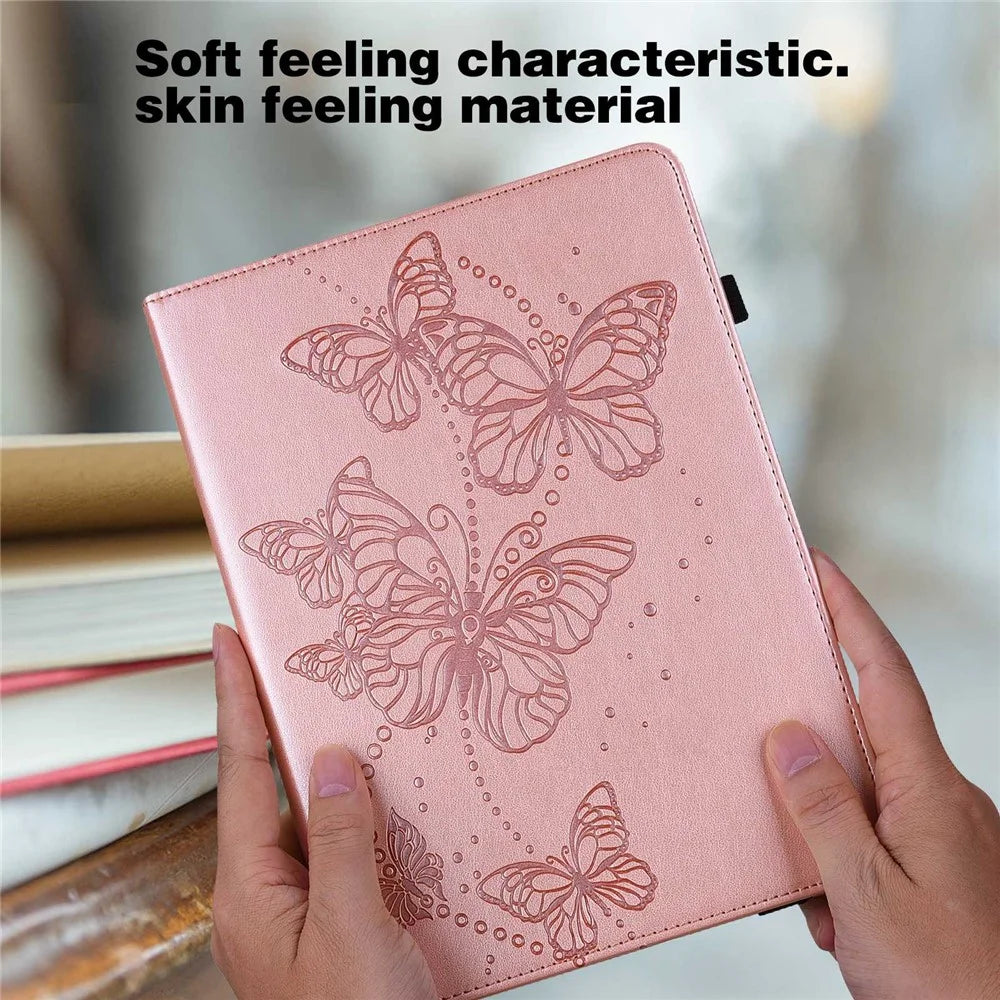 For iPad (2025) / 10.9 (2022) PU Leather Imprinting Butterflies Tablet Case Stand Card Holder Auto Wake / Sleep Cover - Rose Gold - 5