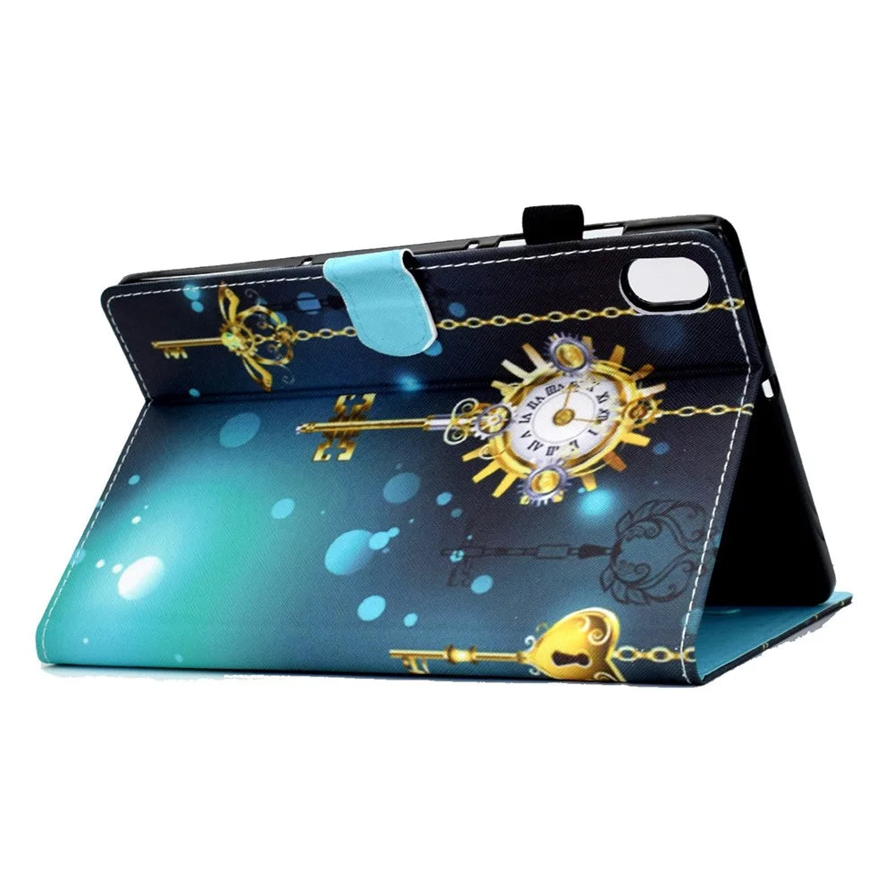 For iPad (2025) / 10.9 (2022) Pattern Printing Stand Folio Tablet Case Stitching Line PU Leather Card Slots Protective Cover - Antique Clock - 4