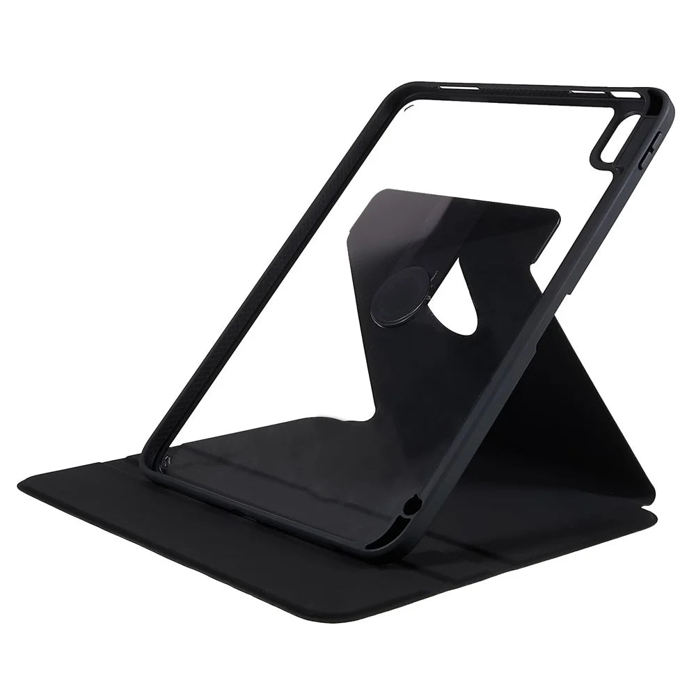MUTURAL for iPad (2025) / 10.9 (2022) PU Leather Stand Tablet Case Clear Transparent Back Shockproof Protective Cover with Pen Holder - Black - 4