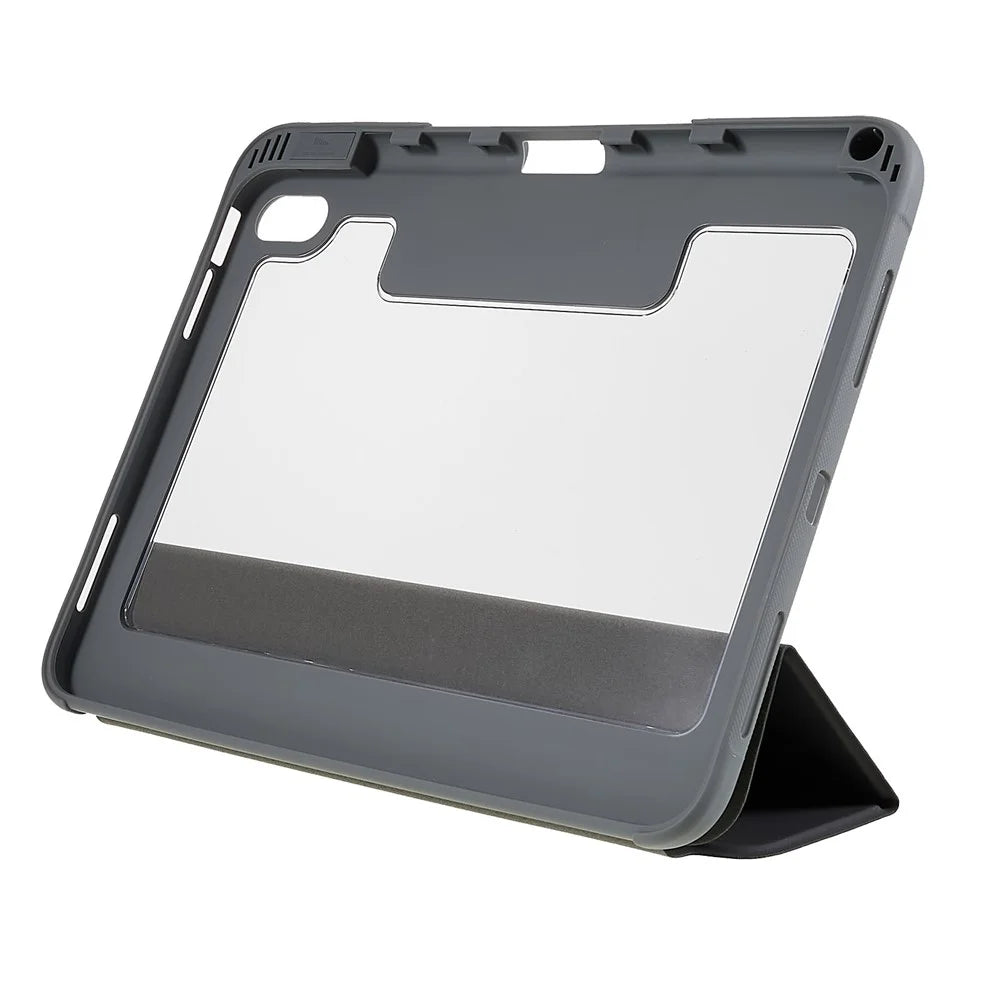 MUTURAL Hard PC TPU Leather Case for iPad (2025) / 10.9 (2022) Shockproof Cover Tablet Case with Tri-Fold Stand - Black - 2