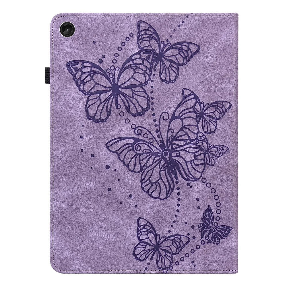 For Lenovo Tab M10 (Gen 3) TB-328FU / TB-328XU PU Leather Drop-proof Tablet Cover Butterfly Imprinted Foldable Stand Card Holder Shell with Elastic Band - Purple - 2